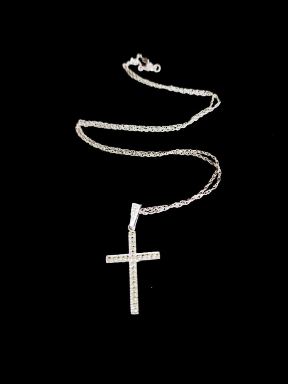 VTG Ann Gale Sterling Silver Marcasite Cross Necklace 925 Signed 1970s Estate